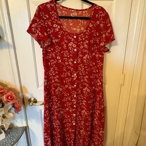 Floral Red Button-Down Dress